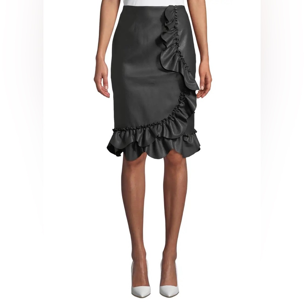 Rebecca Taylor Black Vegan Leather Ruffle Skirt NWT 2 New